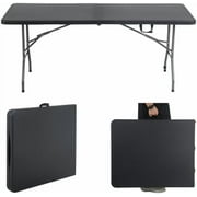 6 Ft Heavy Duty Plastic Folding Table with Lock Function, Portable Foldable Picnic Working Table for Indoor Outdoor Use for Parties Weddings Camping Easy to Assemble Black, 70.9 x 29.1 x 29.1 inches